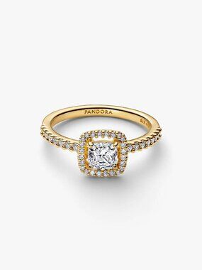 Pandora Sparkling Square Clear Halo Ring